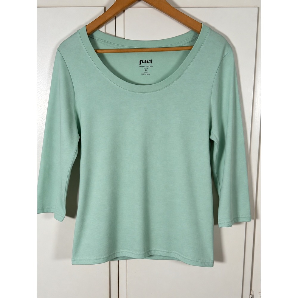 Pact Organic Cotton Mint Green Scoop Neck 3/4 Sleeve Top Medium